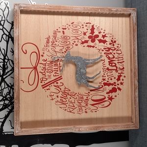 Christmas Deer Reindeer Wall Art Wood Galvanized Tin 3D Design Box Sign Holiday